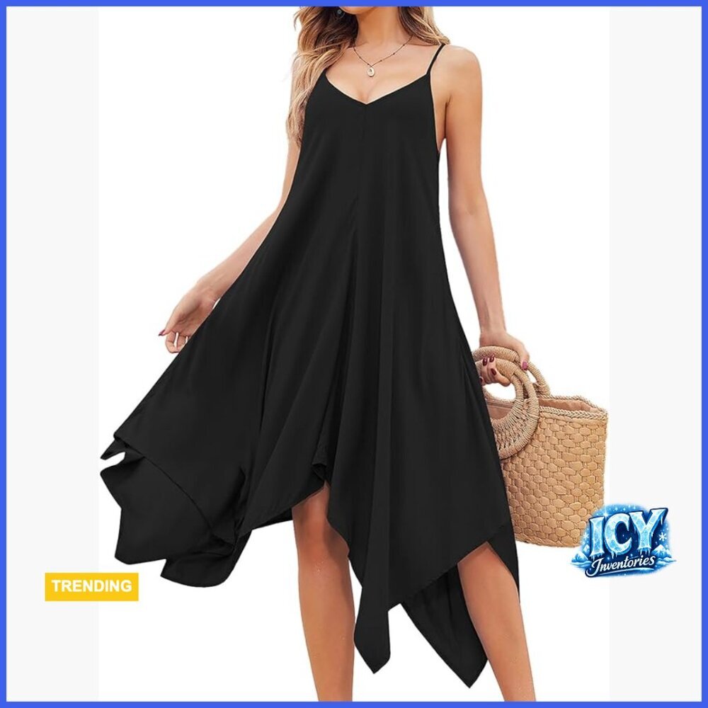 Rayon Spaghetti Strap Boho Sundress Cover Up Flowy Midi Beach Dress